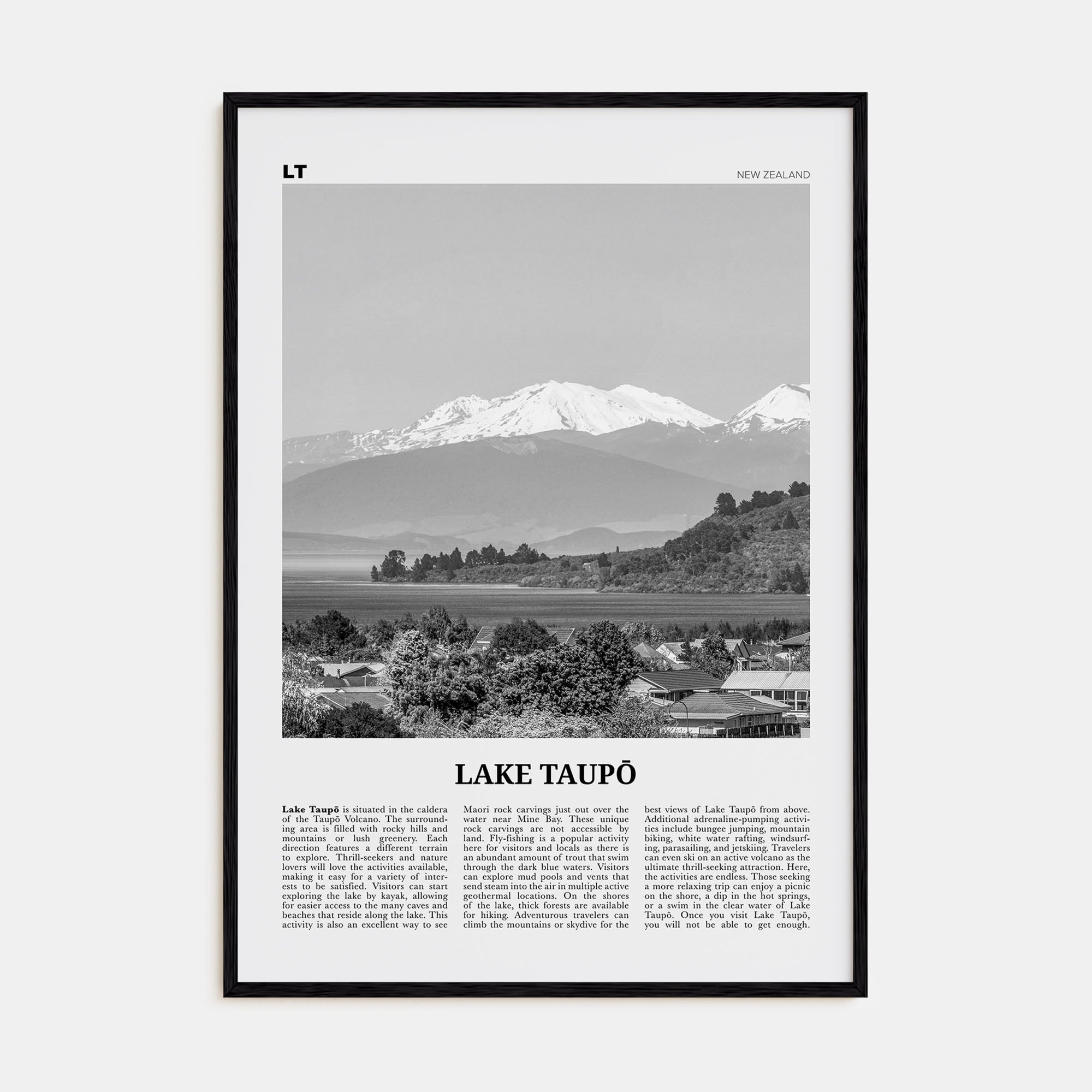 Lake Taupō Travel B&W Poster