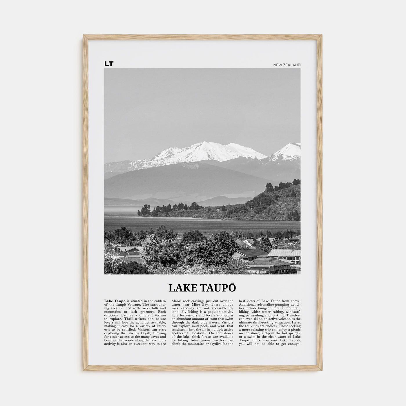 Lake Taupō Travel B&W Poster