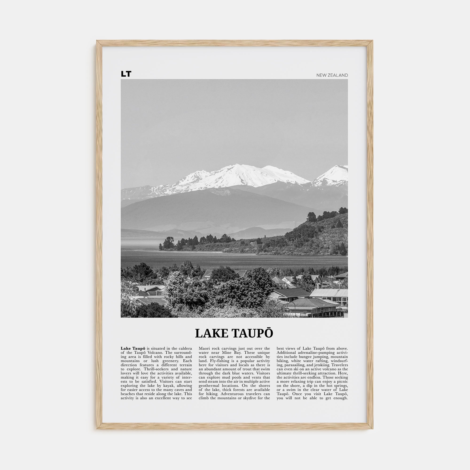 Lake Taupō Travel B&W Poster