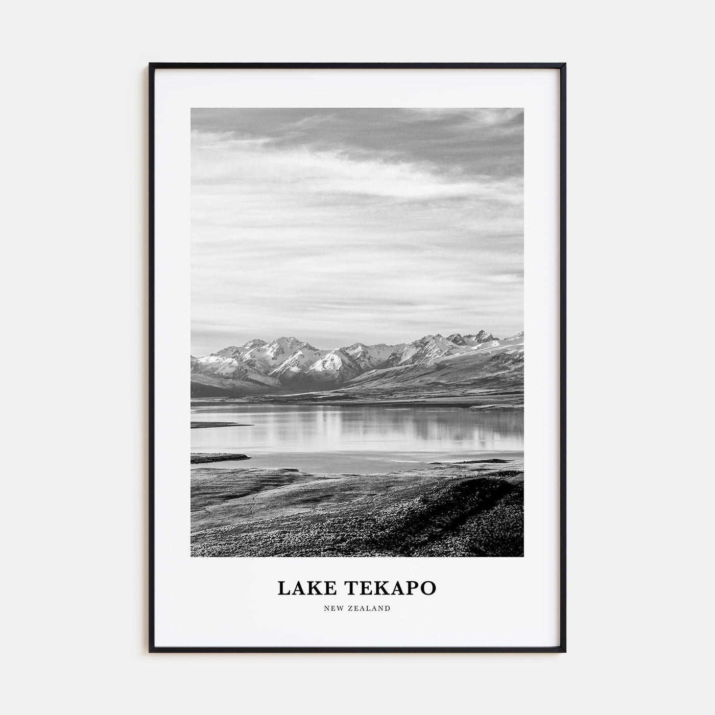Lake Tekapo Portrait B&W Poster