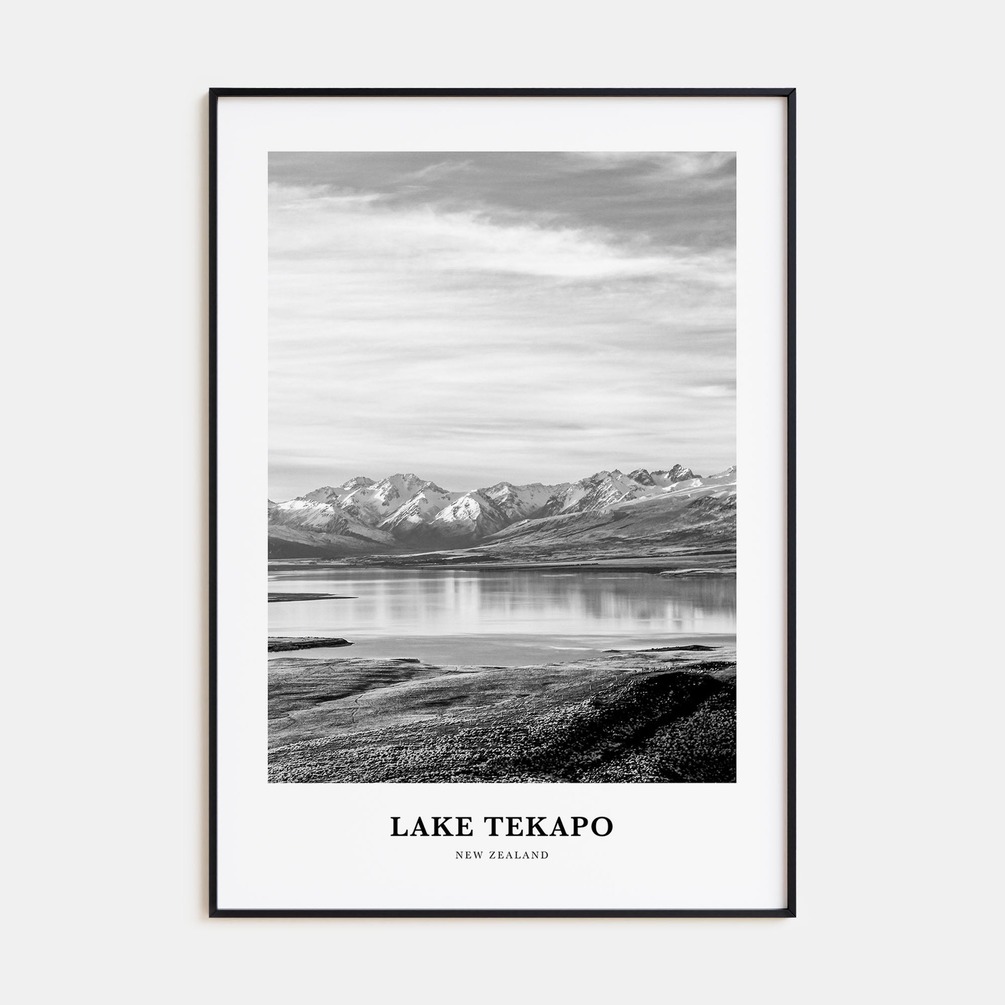Lake Tekapo Portrait B&W Poster