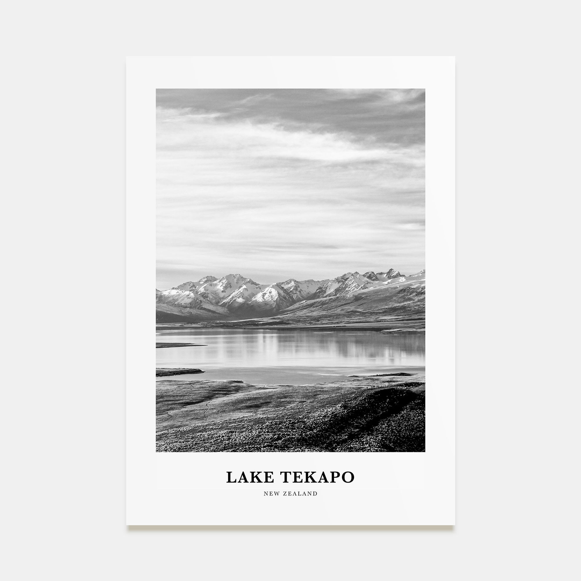 Lake Tekapo Portrait B&W Poster