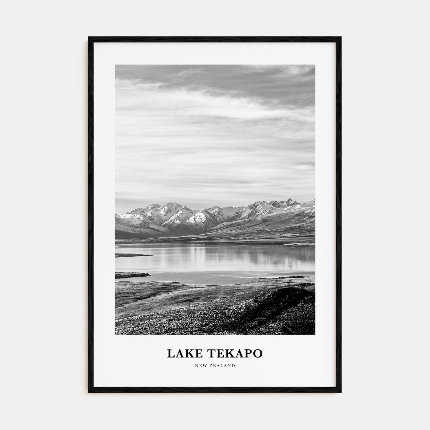 Lake Tekapo Portrait B&W Poster