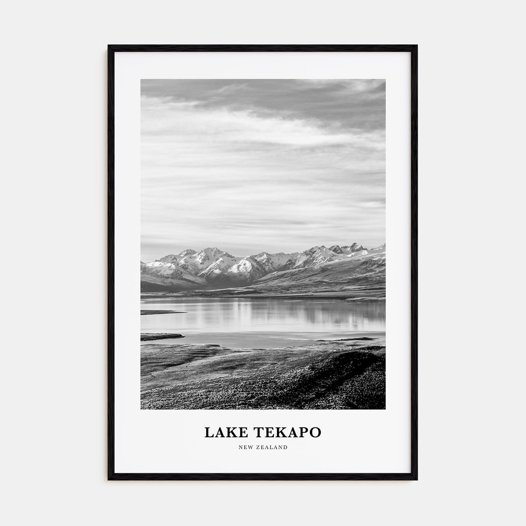 Lake Tekapo Portrait B&W Poster
