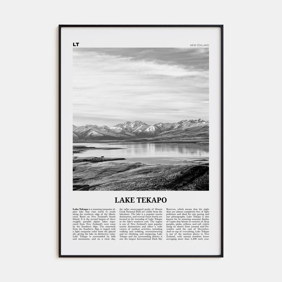 Lake Tekapo Travel B&W Poster