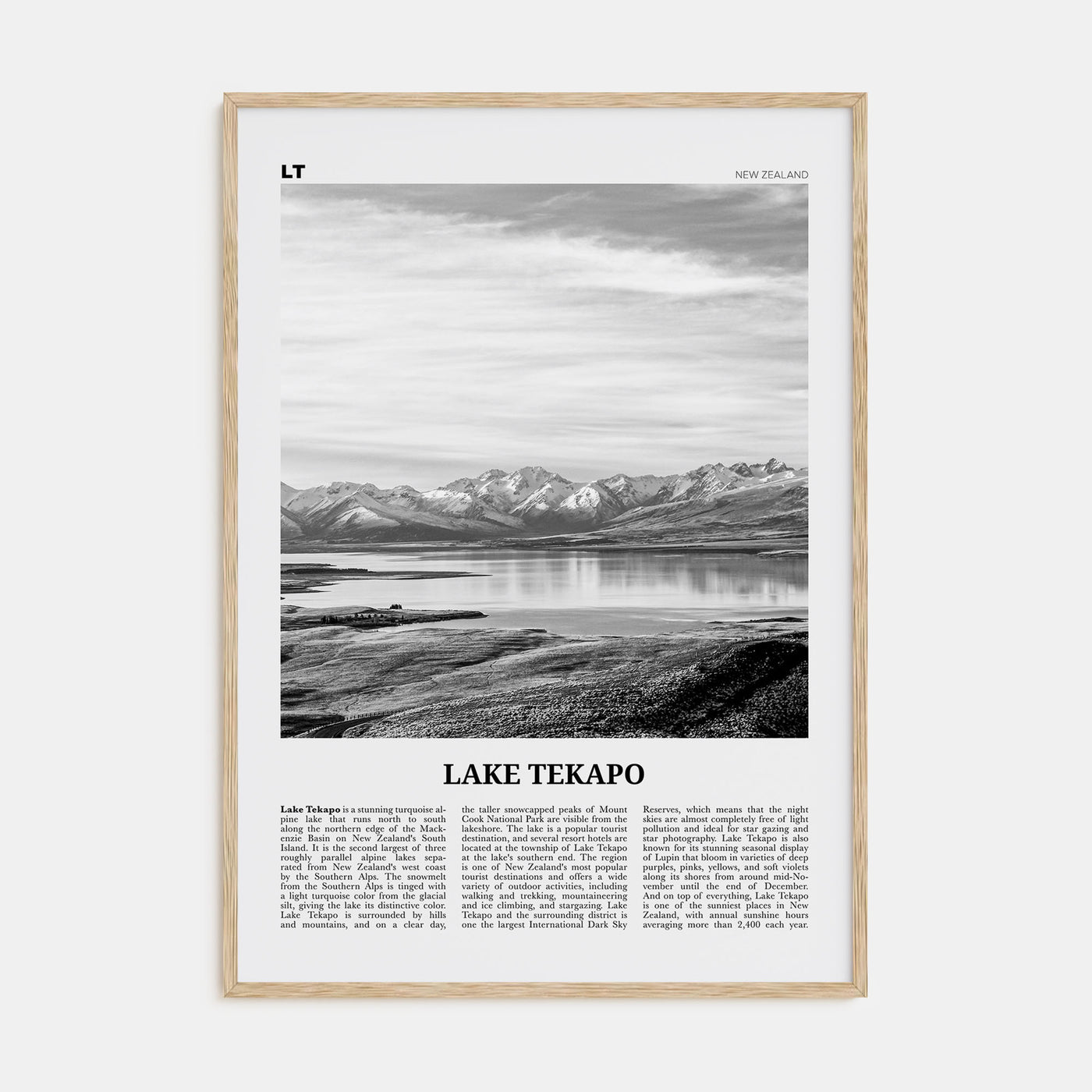 Lake Tekapo Travel B&W Poster