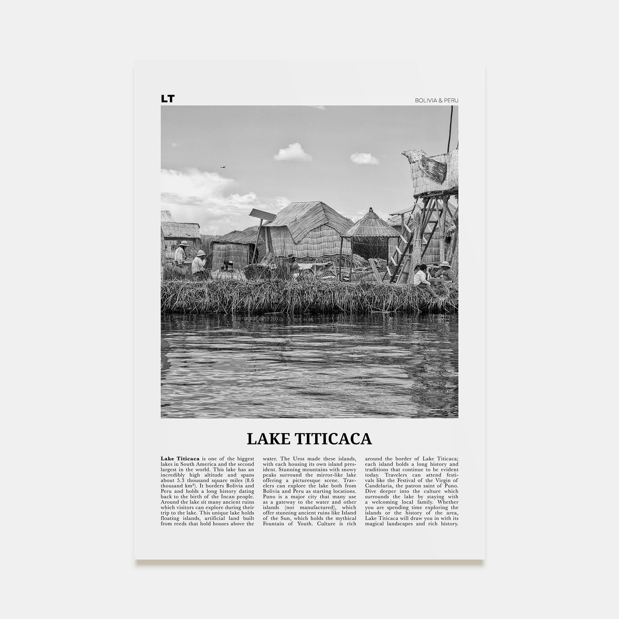 Lake Titicaca Travel B&W Poster