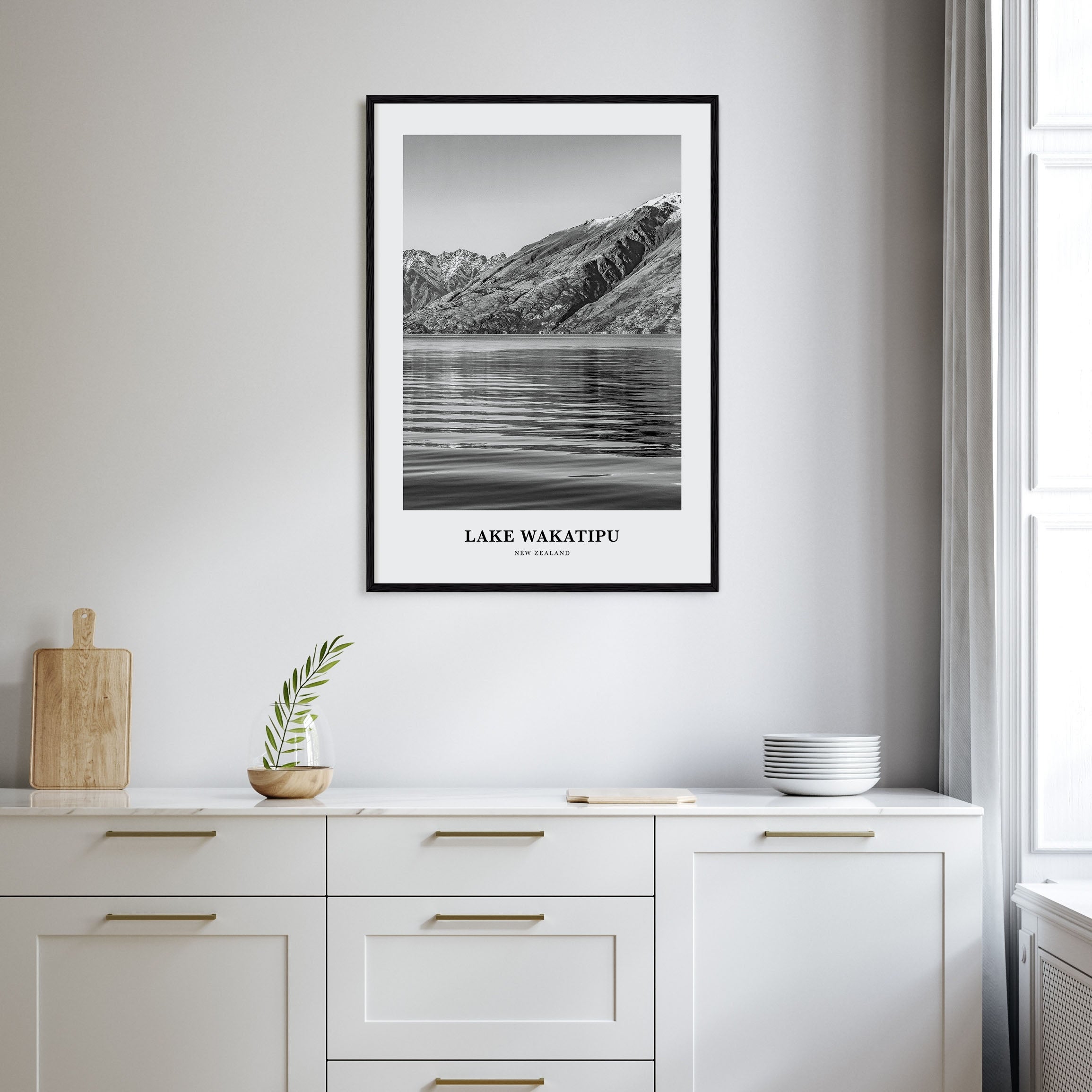 Lake Wakatipu Portrait B&W Poster