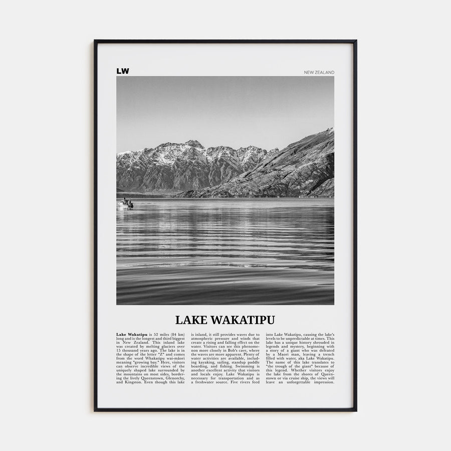 Lake Wakatipu Travel B&W Poster