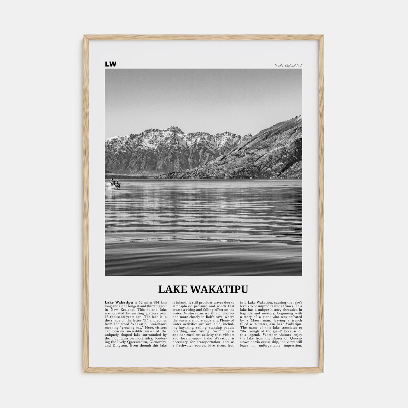 Lake Wakatipu Travel B&W Poster