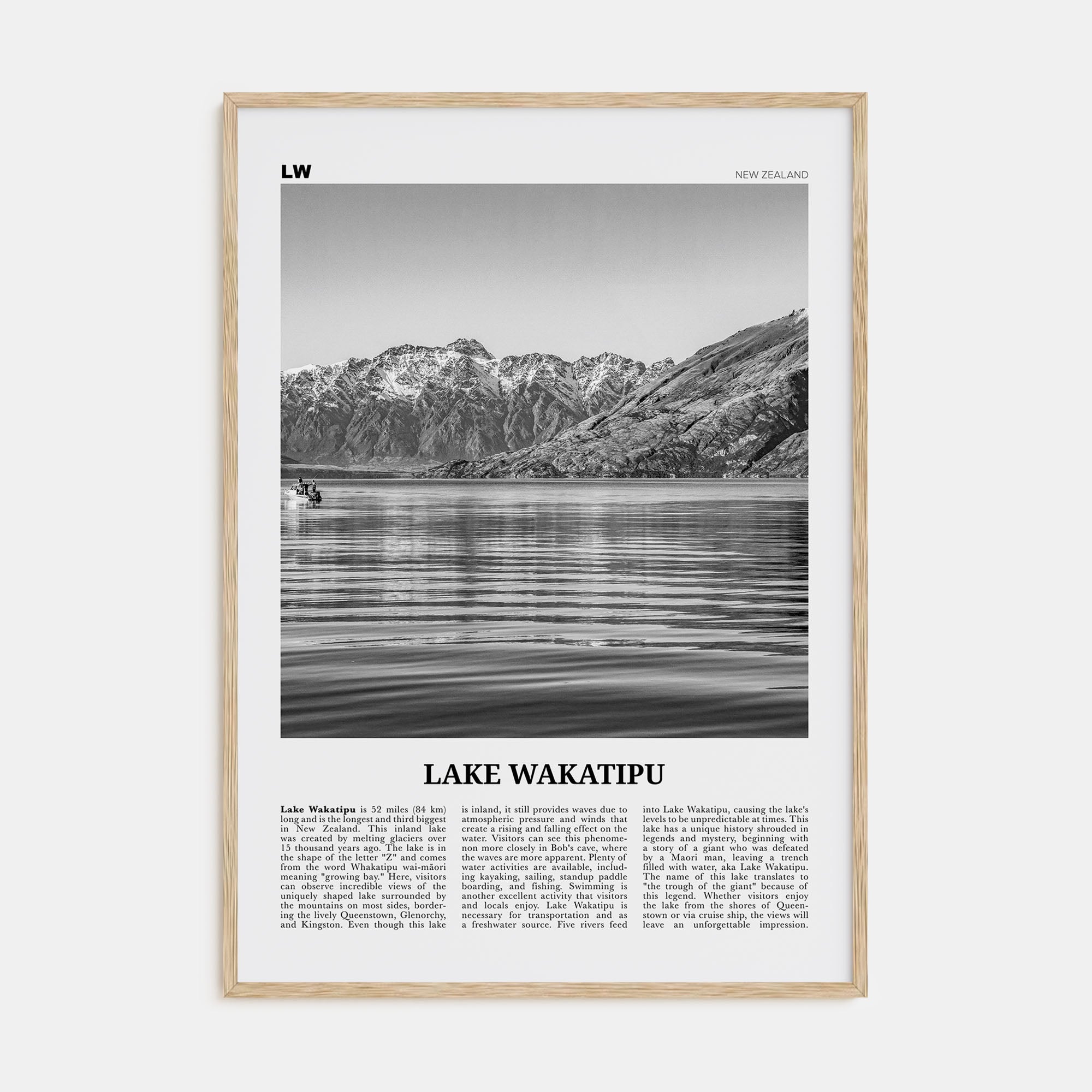 Lake Wakatipu Travel B&W Poster