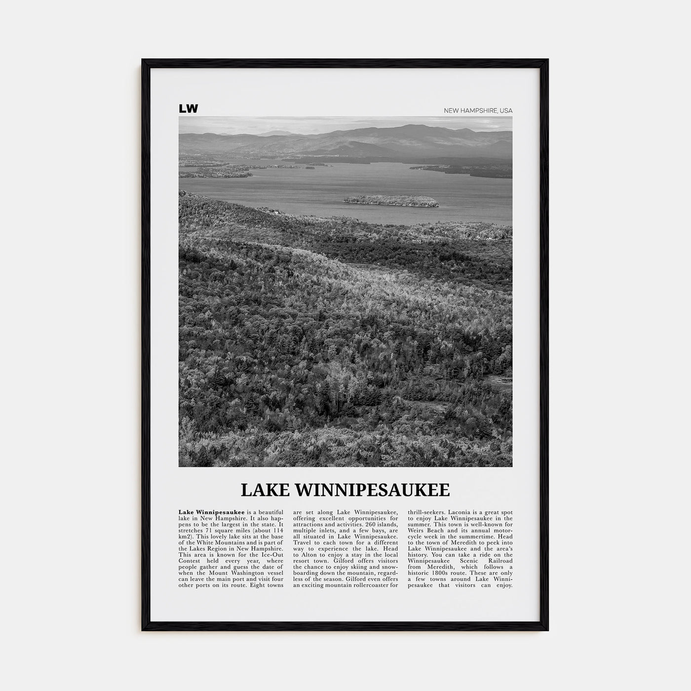 Lake Winnipesaukee Travel B&W Poster