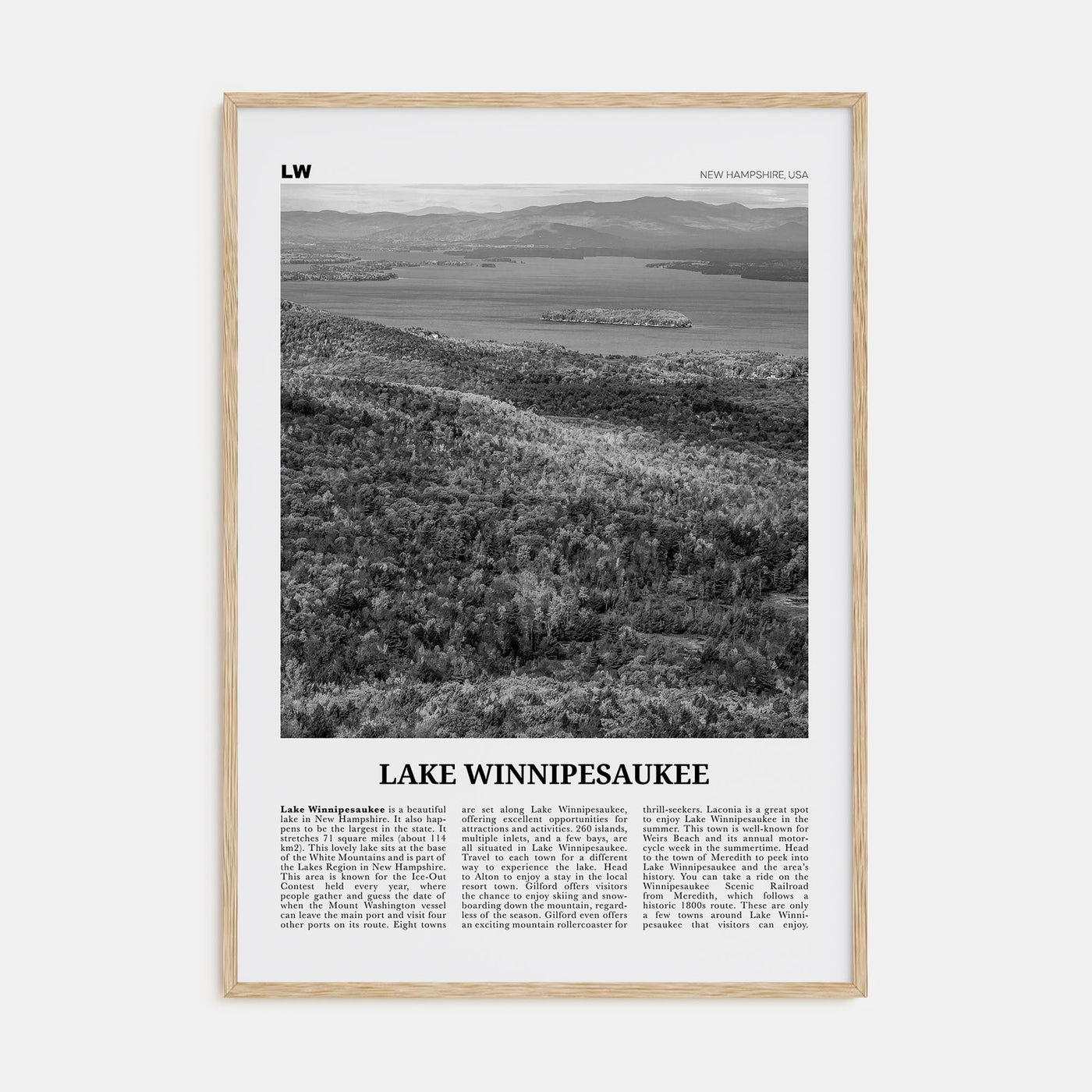 Lake Winnipesaukee Travel B&W Poster