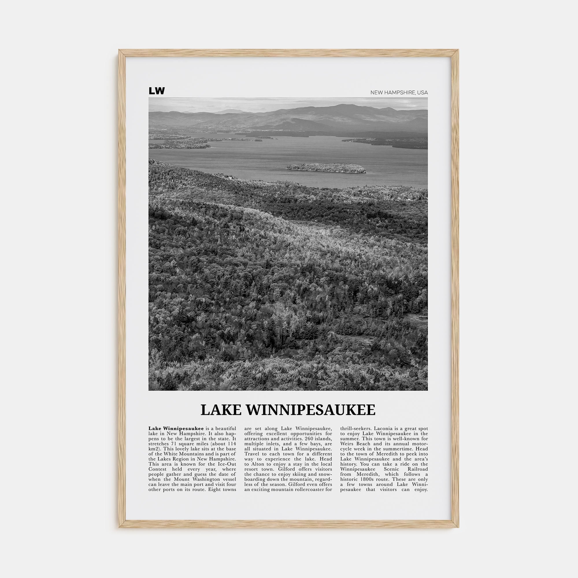 Lake Winnipesaukee Travel B&W Poster