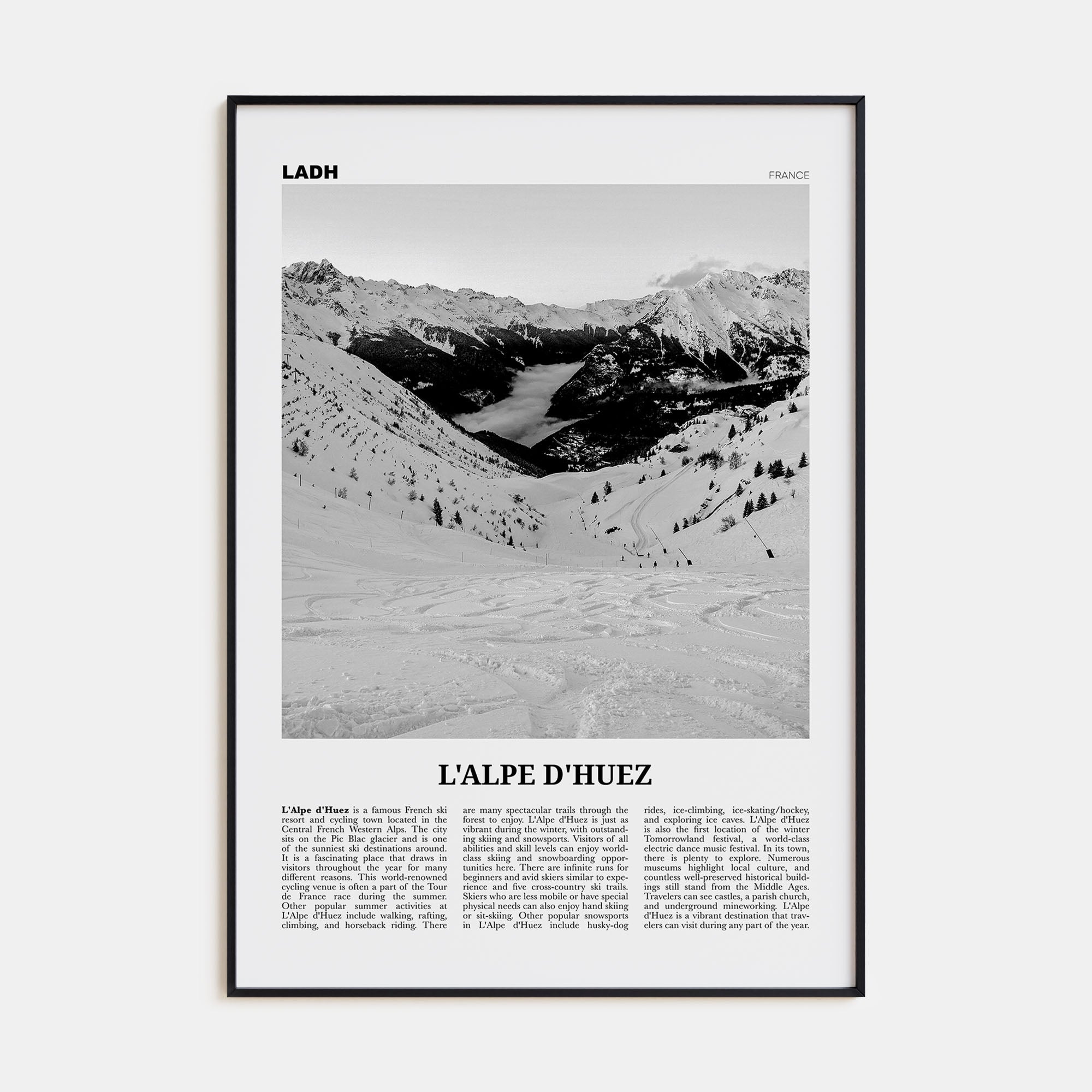 L'Alpe d'Huez Travel B&W Poster
