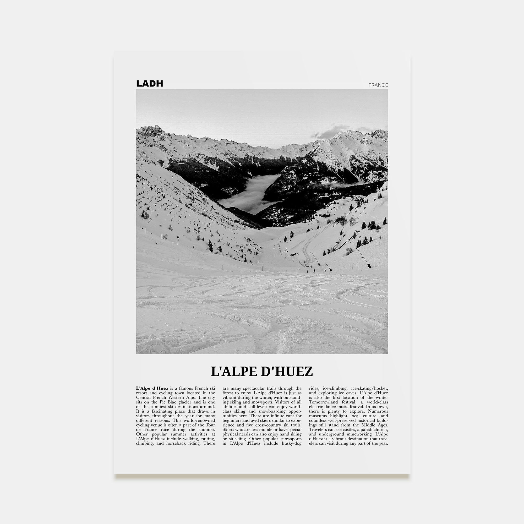 L'Alpe d'Huez Travel B&W Poster