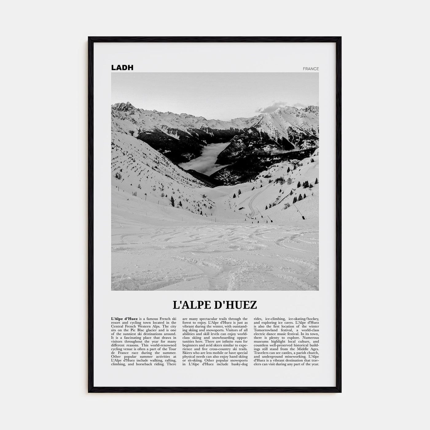 L'Alpe d'Huez Travel B&W Poster