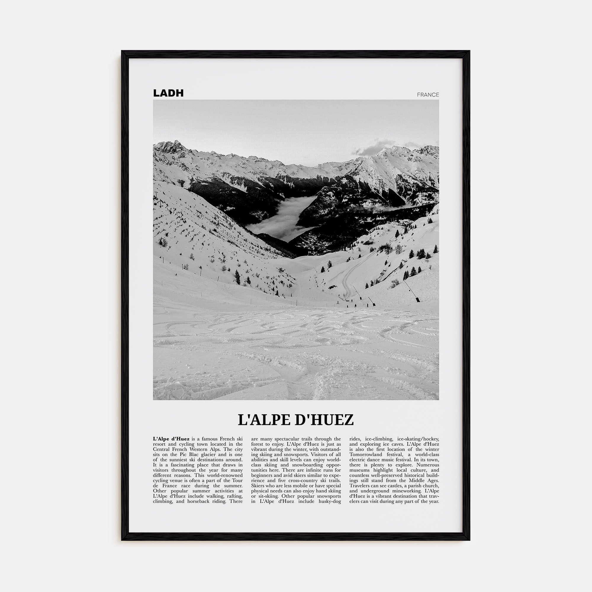 L'Alpe d'Huez Travel B&W Poster