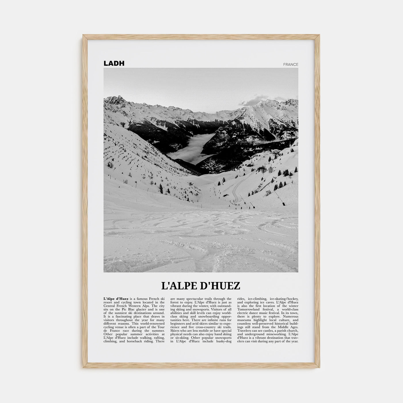 L'Alpe d'Huez Travel B&W Poster
