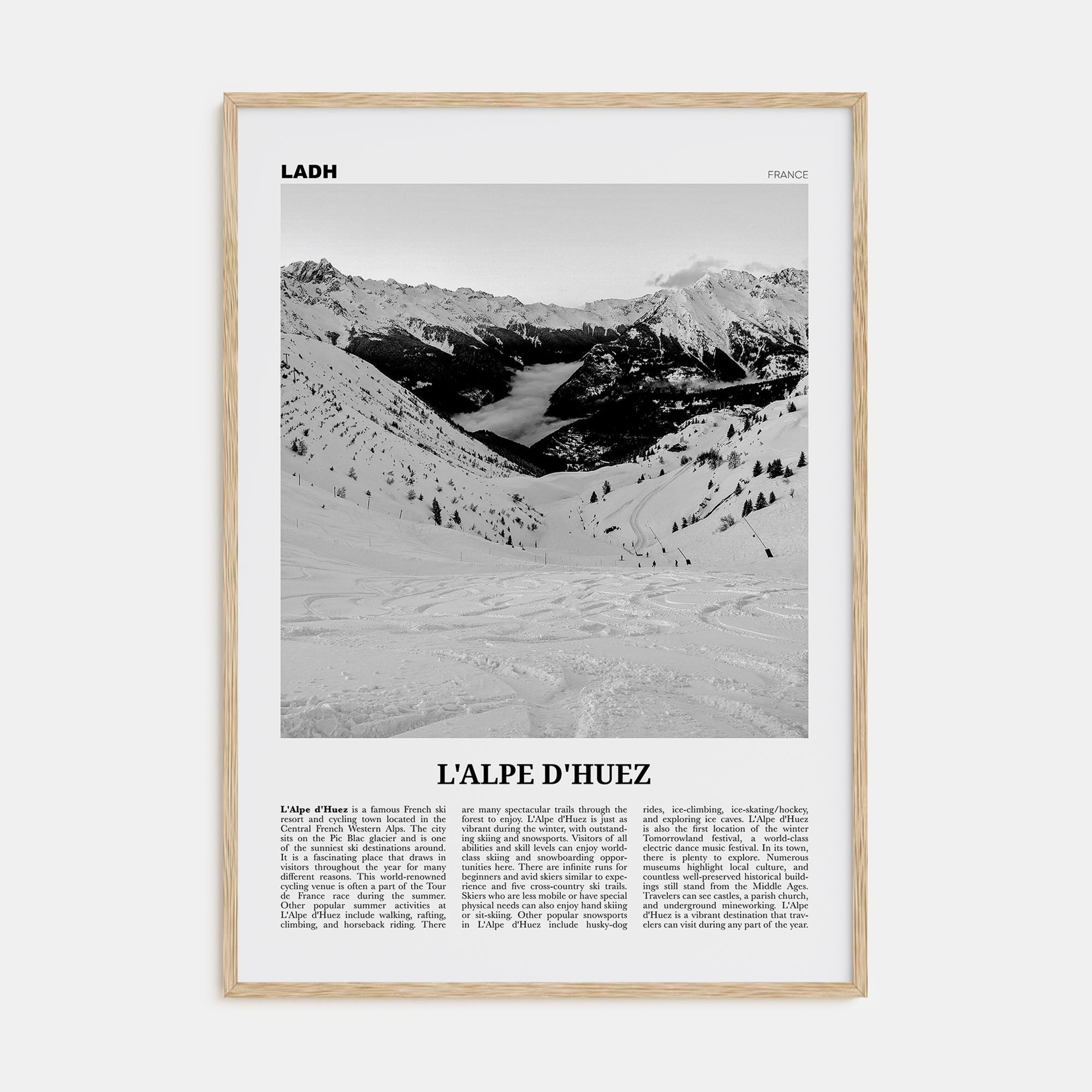 L'Alpe d'Huez Travel B&W Poster
