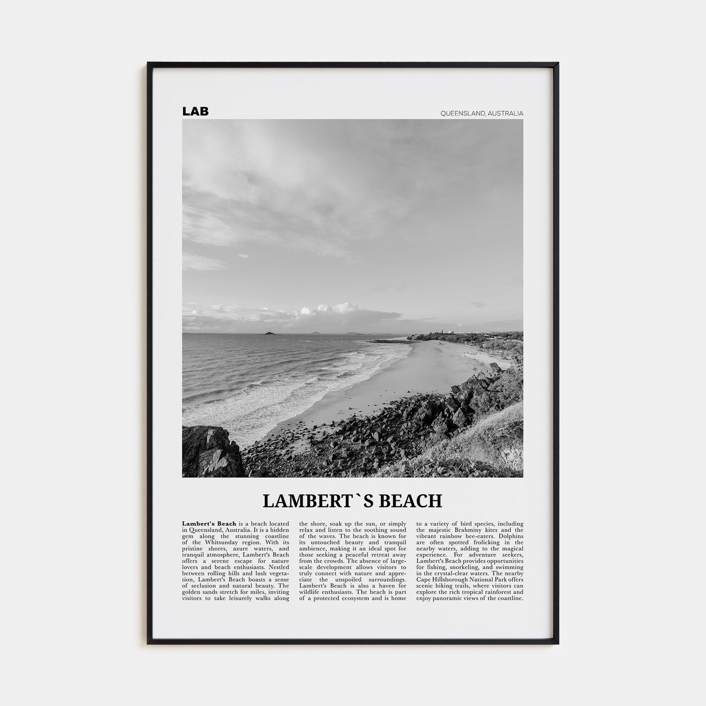 Lamberts Beach Travel B&W Poster
