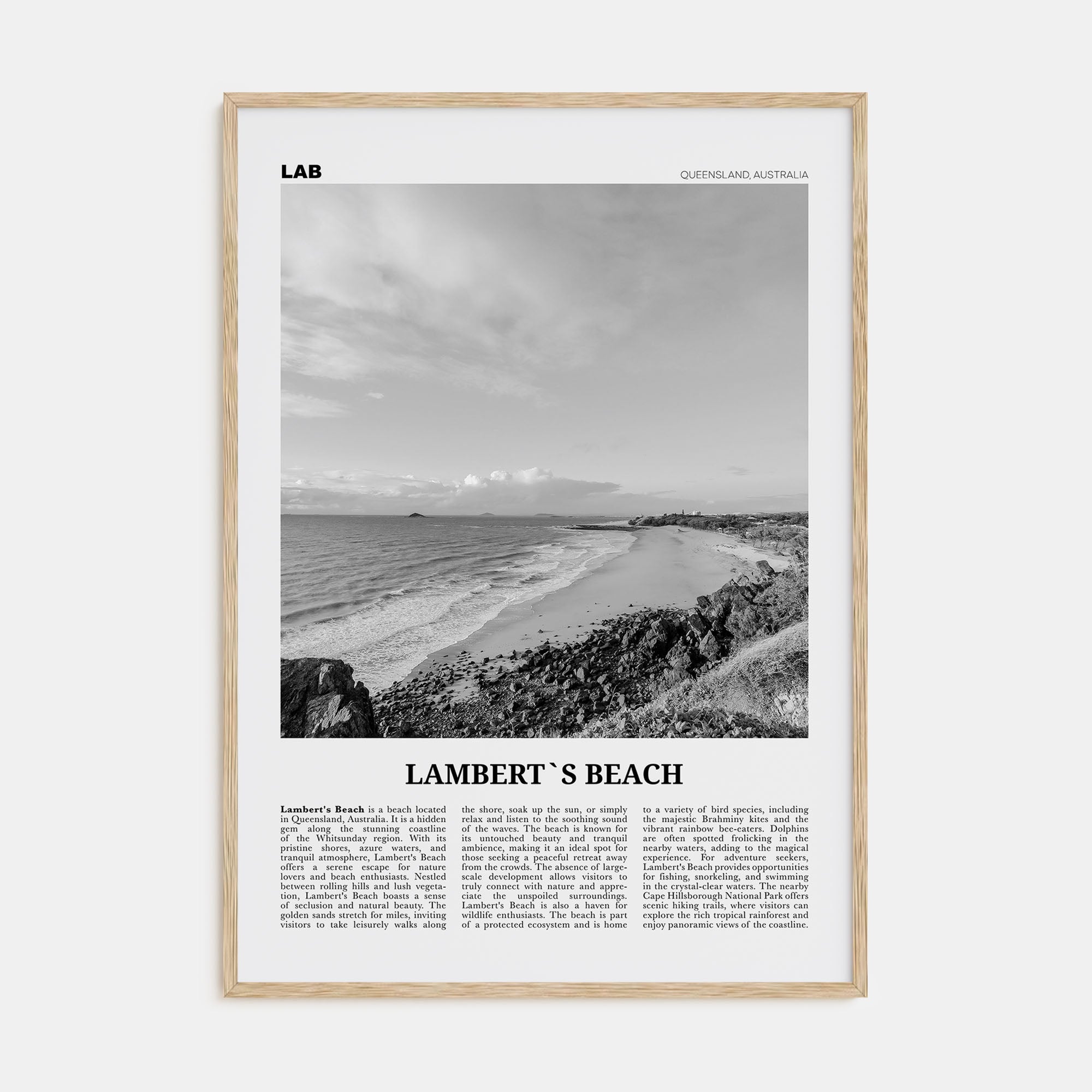 Lamberts Beach Travel B&W Poster