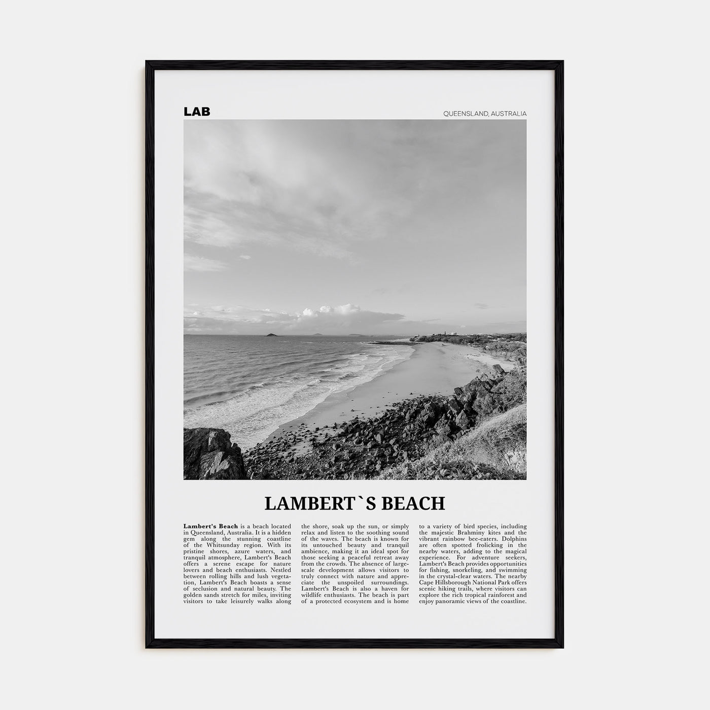 Lamberts Beach Travel B&W Poster