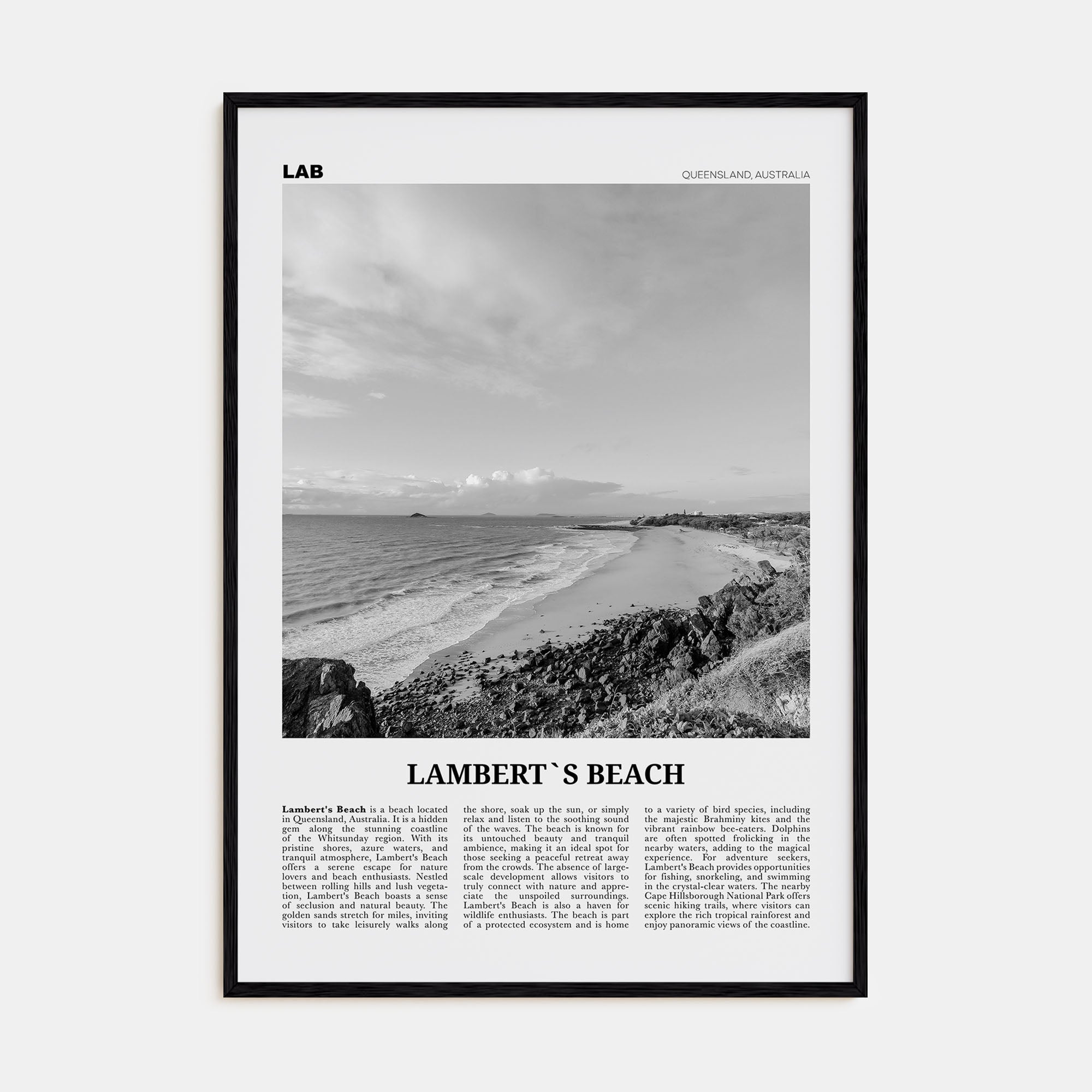 Lamberts Beach Travel B&W Poster