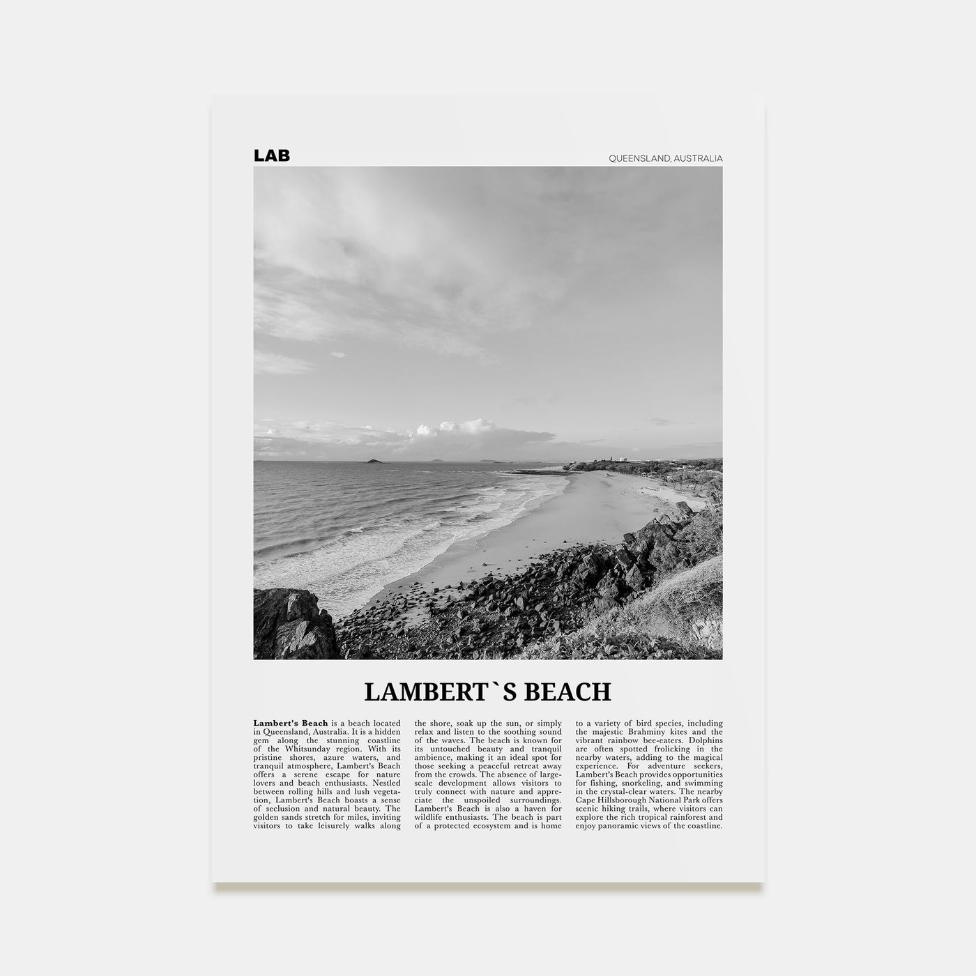 Lamberts Beach Travel B&W Poster