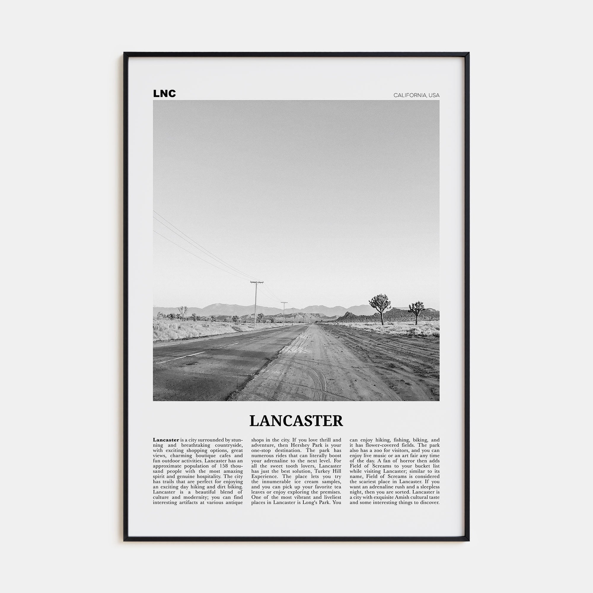 Lancaster, California Travel B&W Poster