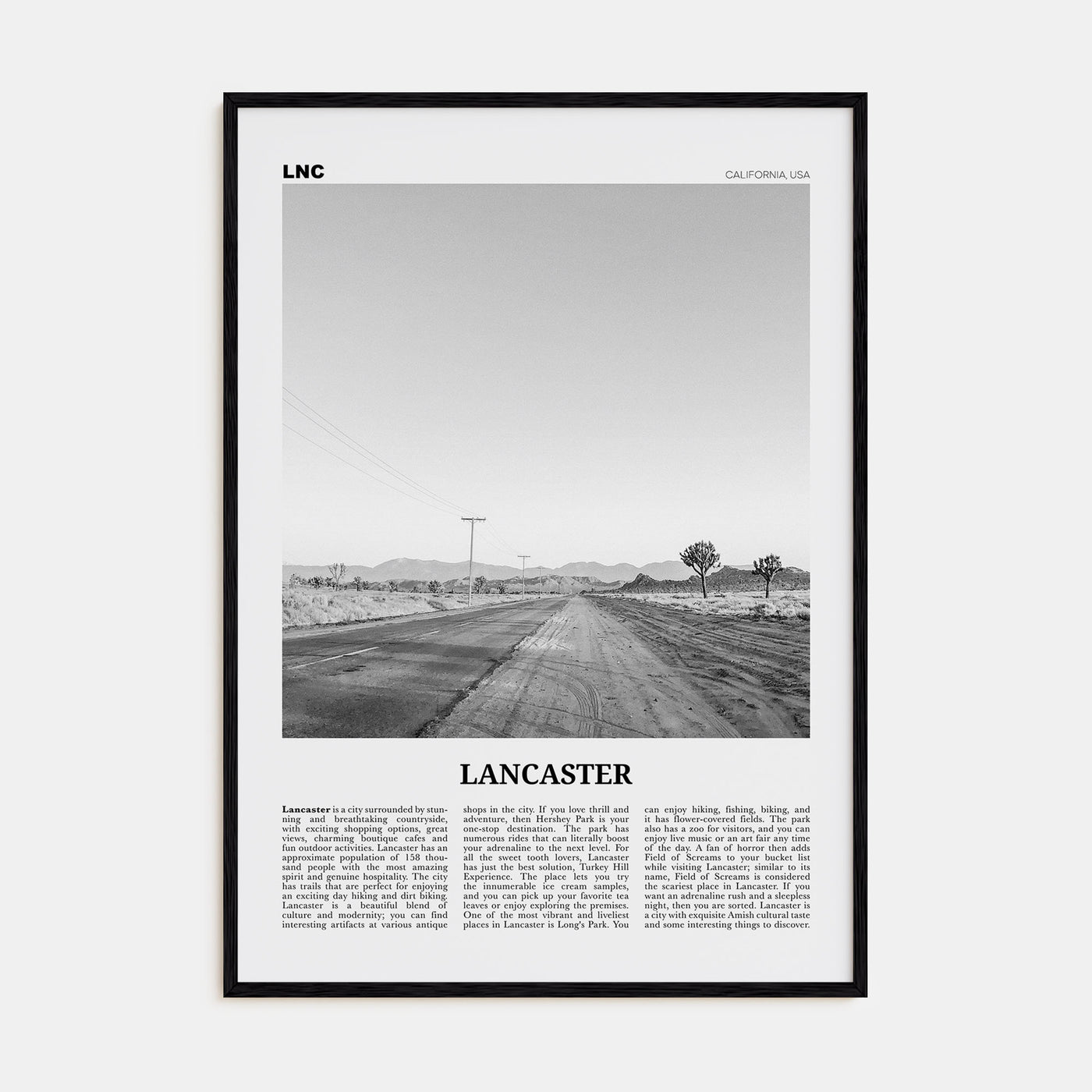 Lancaster, California Travel B&W Poster