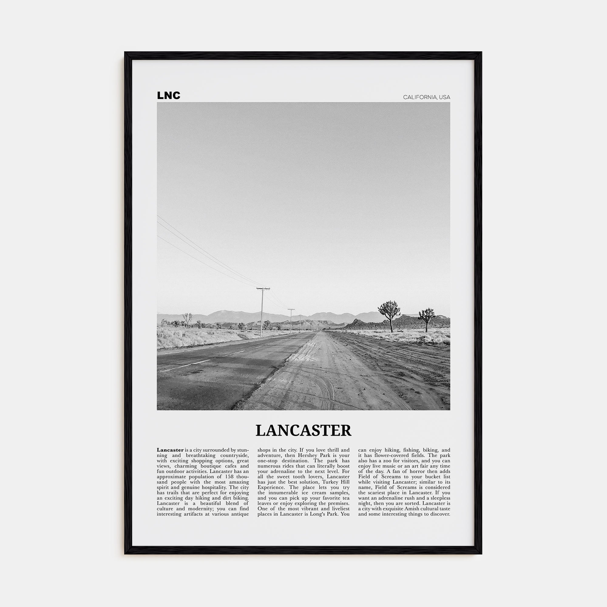 Lancaster, California Travel B&W Poster