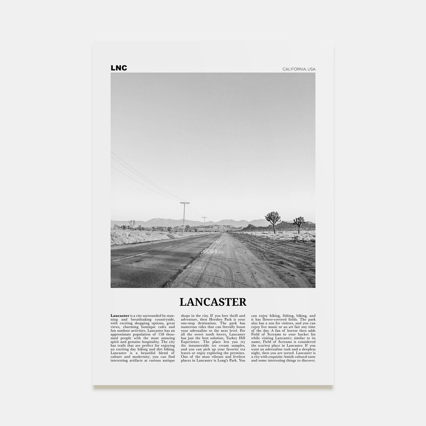 Lancaster, California Travel B&W Poster