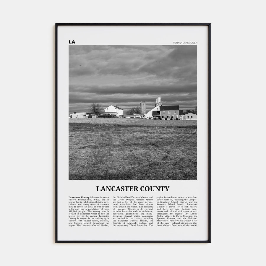 Lancaster County Travel B&W Poster