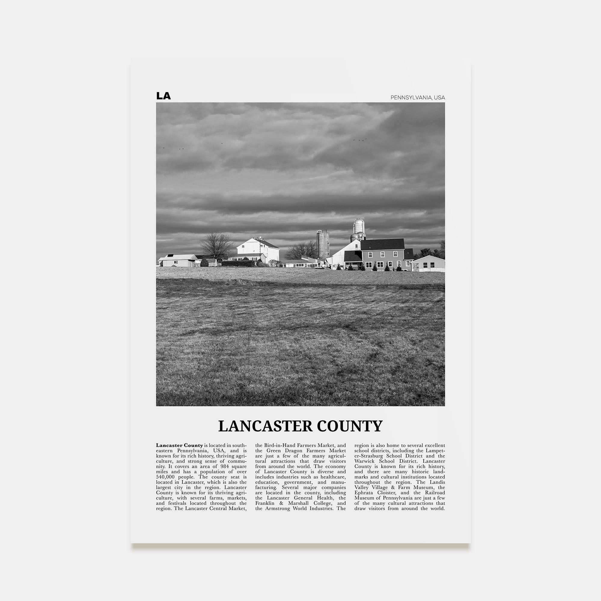 Lancaster County Travel B&W Poster