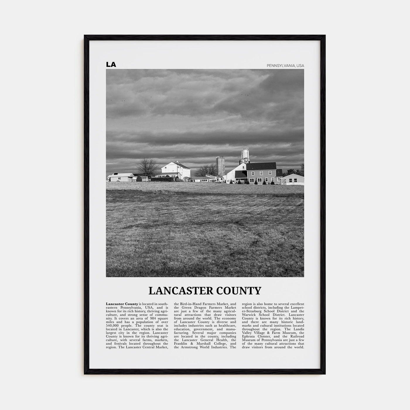 Lancaster County Travel B&W Poster