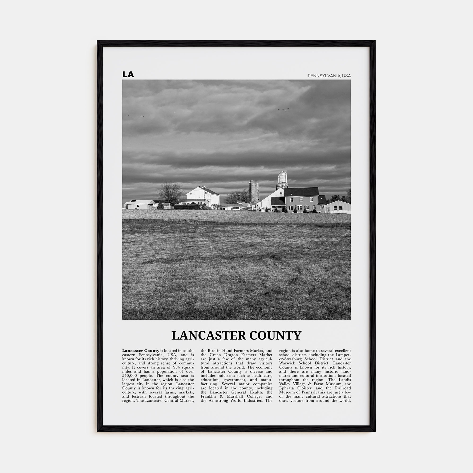 Lancaster County Travel B&W Poster