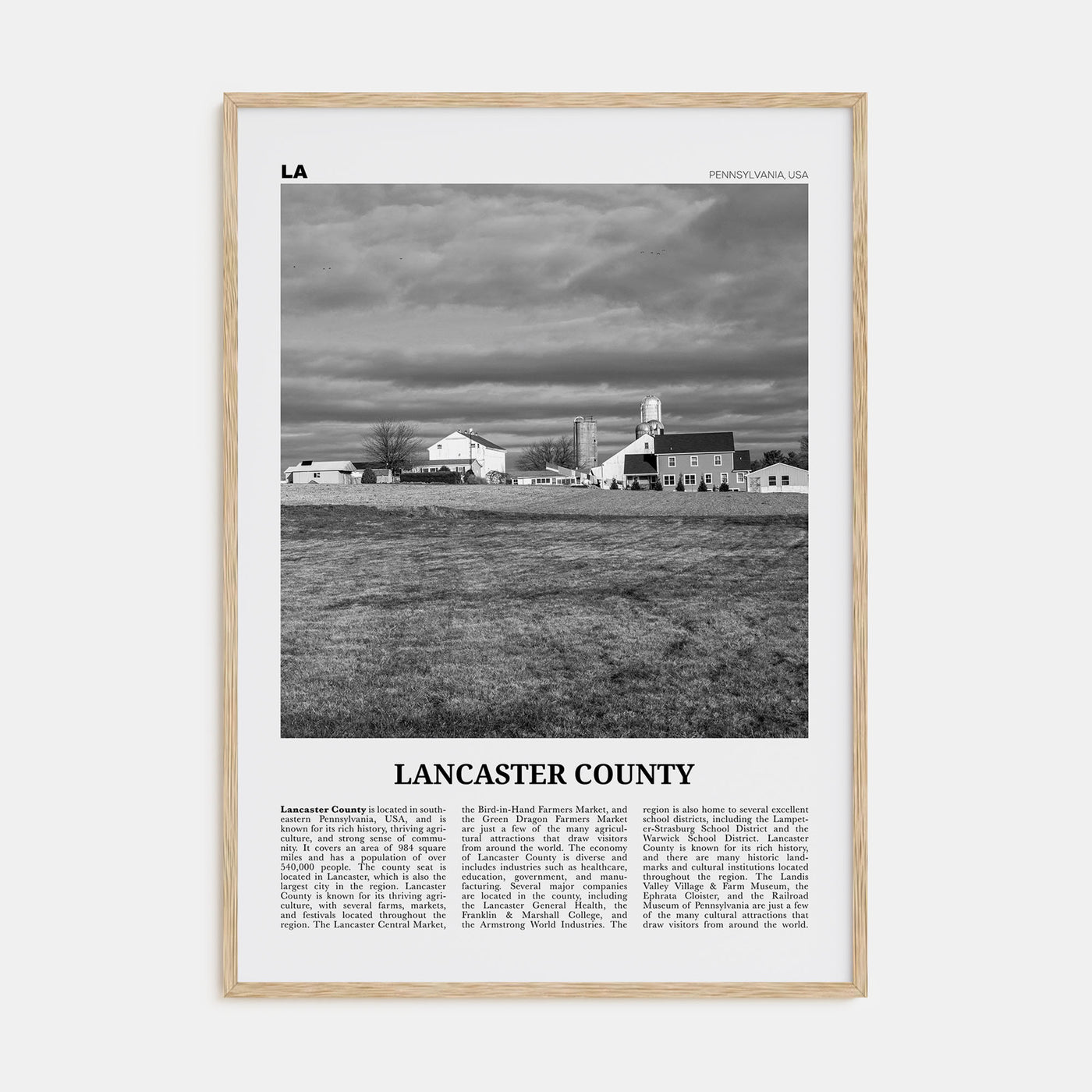 Lancaster County Travel B&W Poster