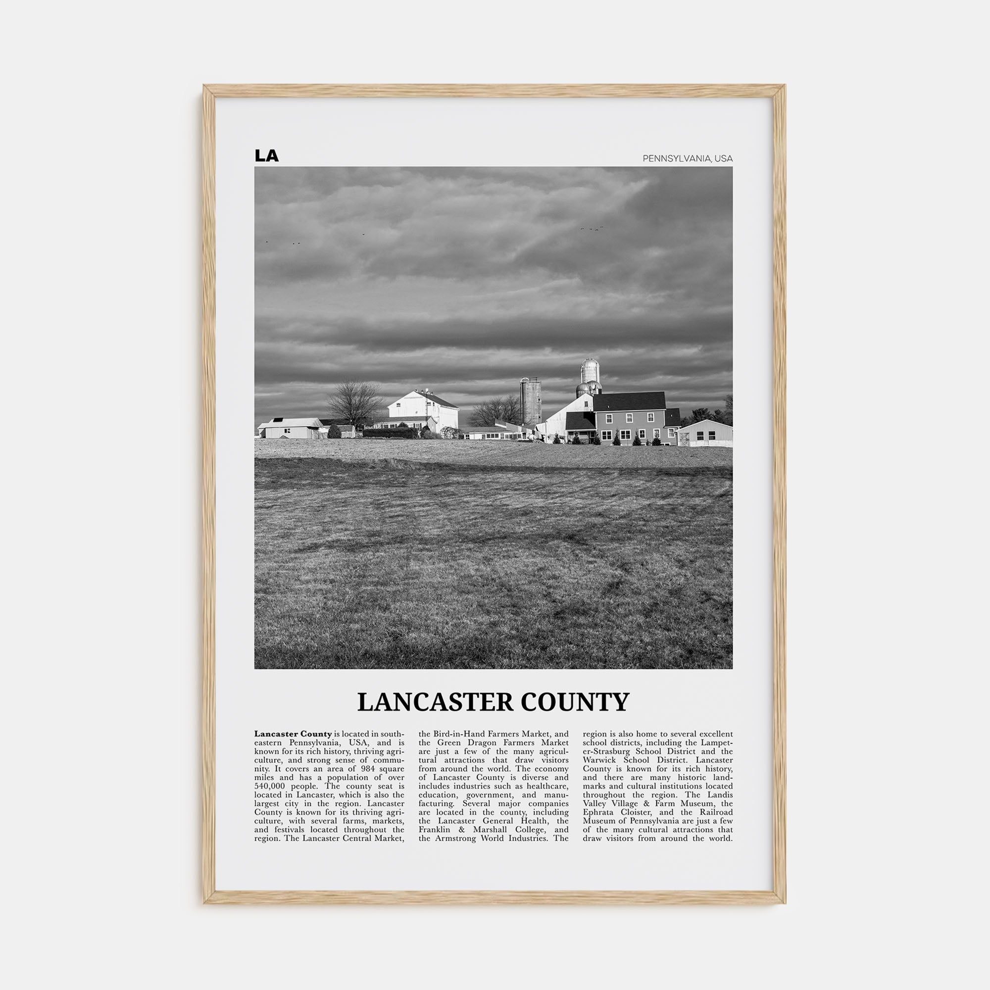 Lancaster County Travel B&W Poster