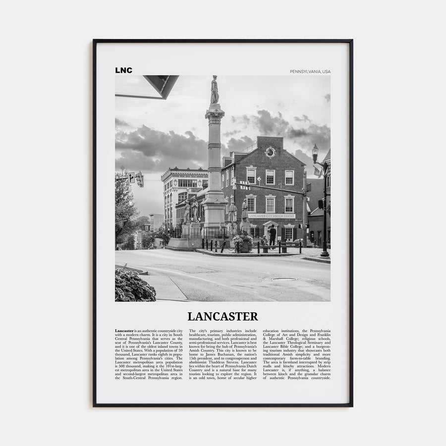 Lancaster, Pennsylvania Travel B&W Poster