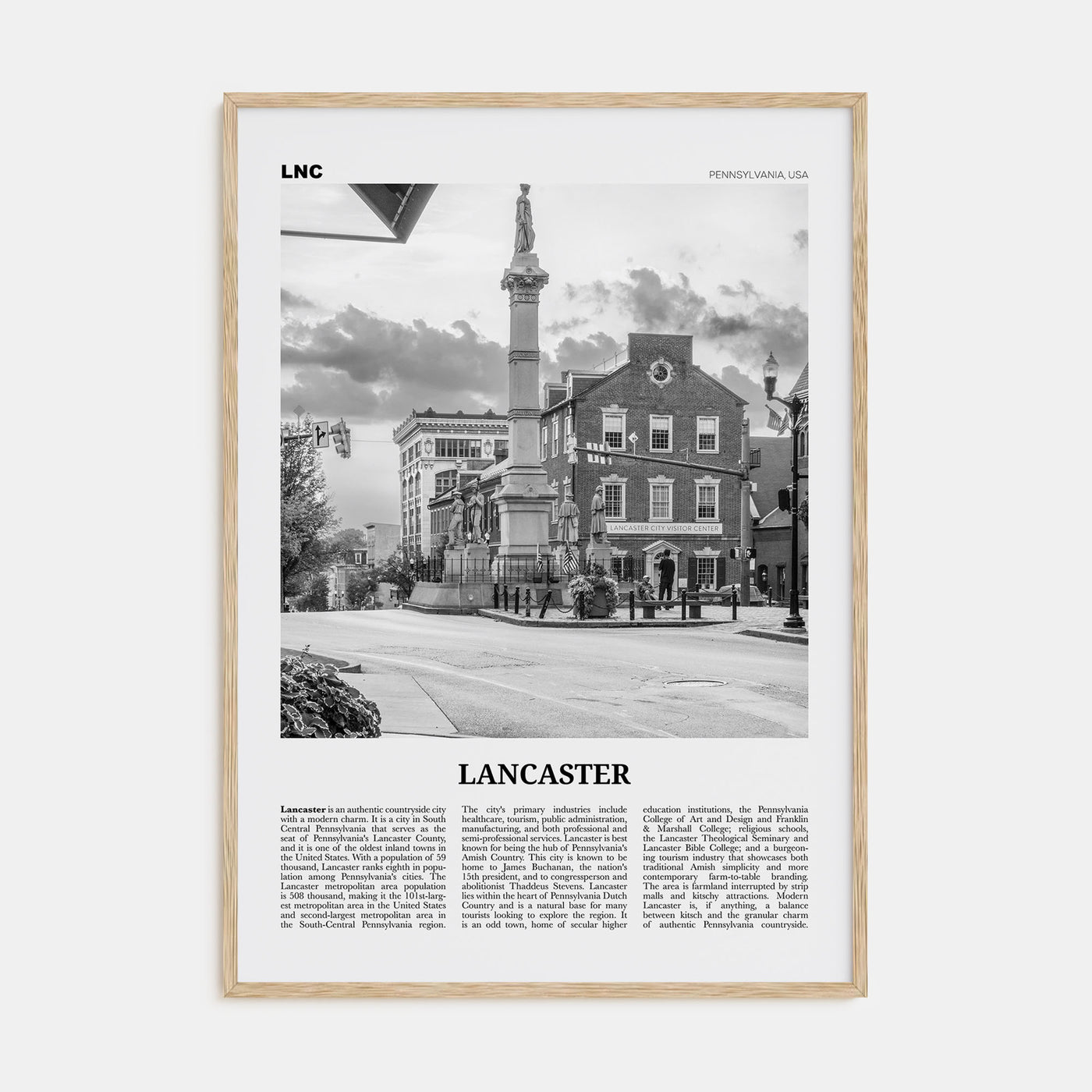 Lancaster, Pennsylvania Travel B&W Poster