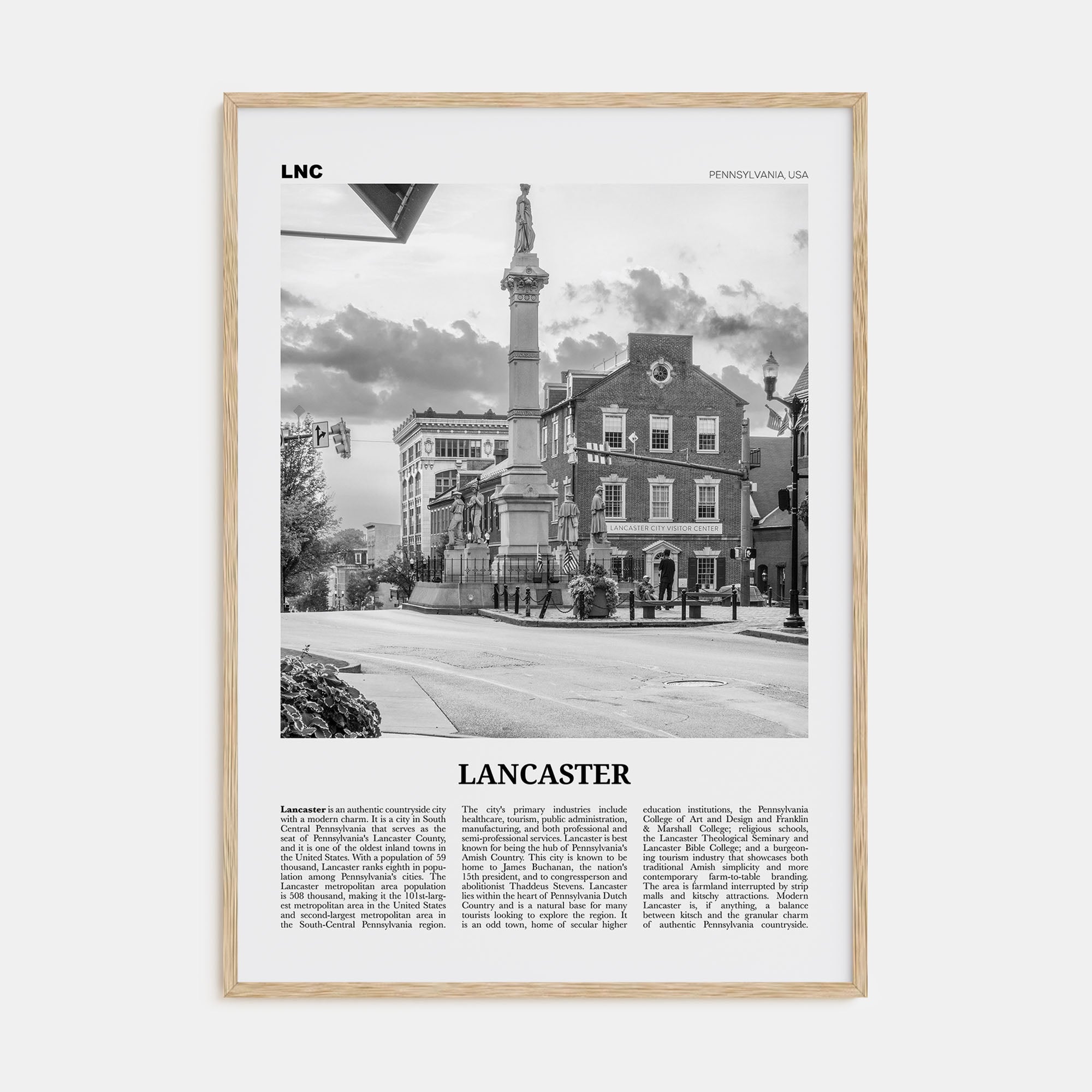 Lancaster, Pennsylvania Travel B&W Poster