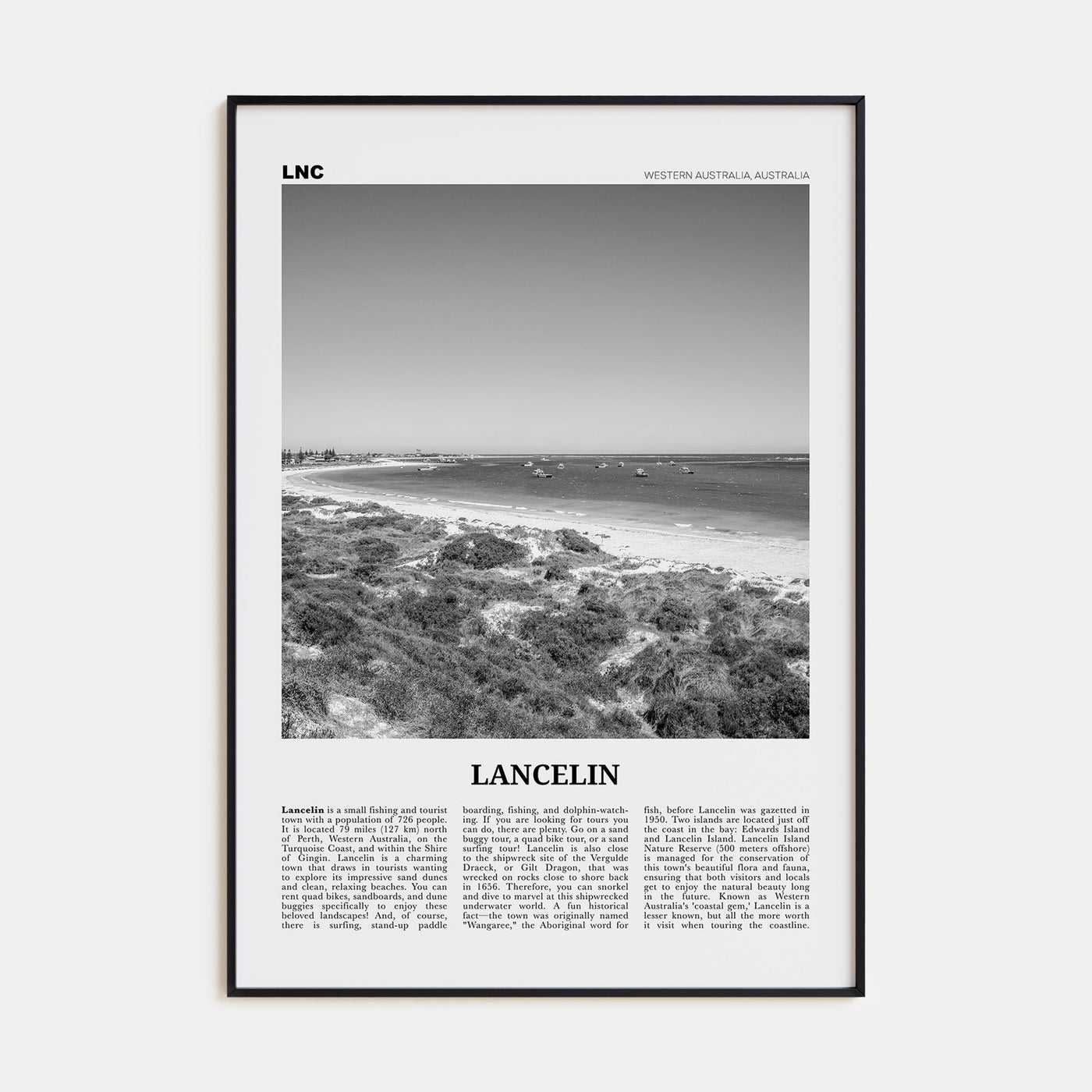 Lancelin Travel B&W Poster