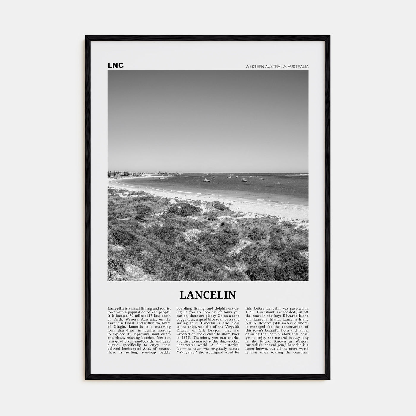 Lancelin Travel B&W Poster