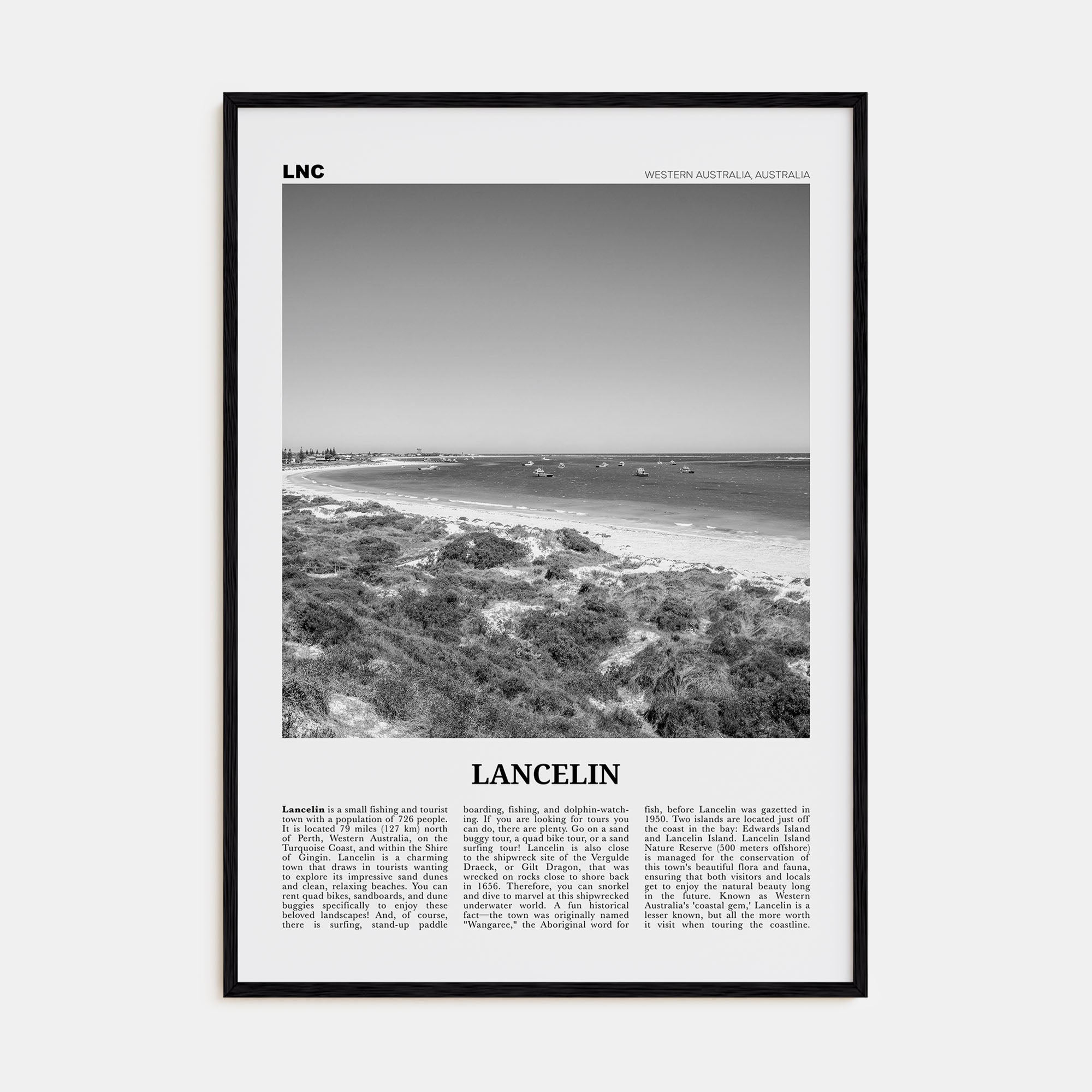 Lancelin Travel B&W Poster