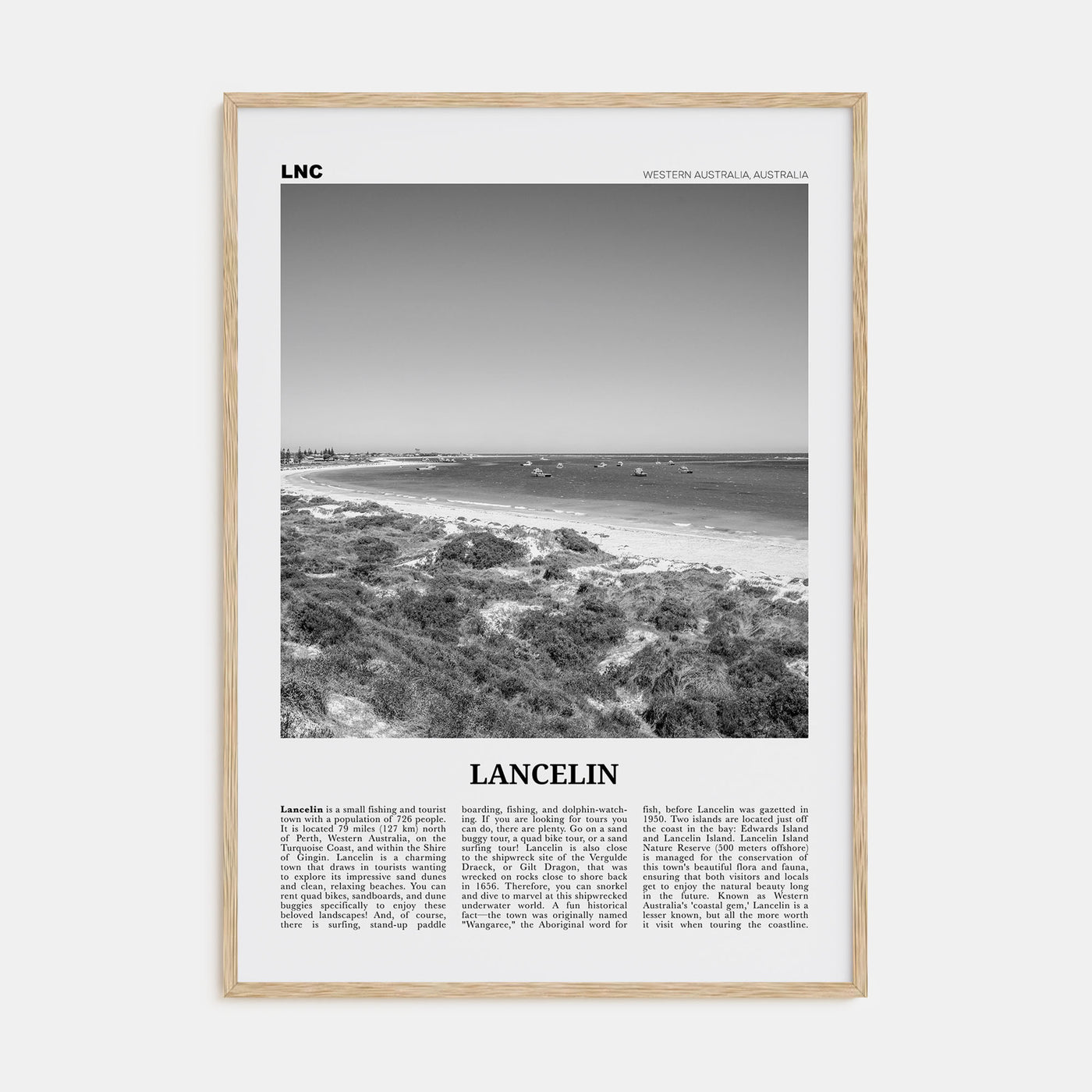 Lancelin Travel B&W Poster