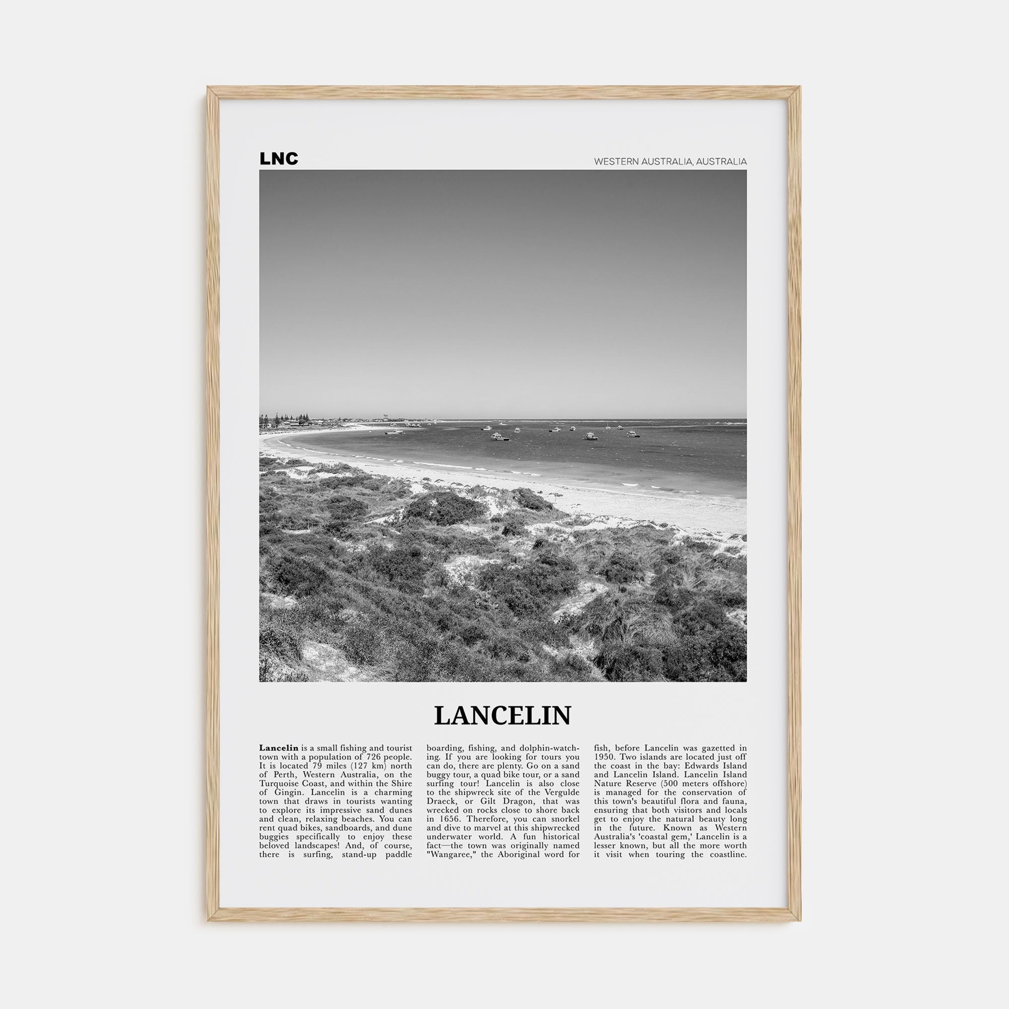 Lancelin Travel B&W Poster