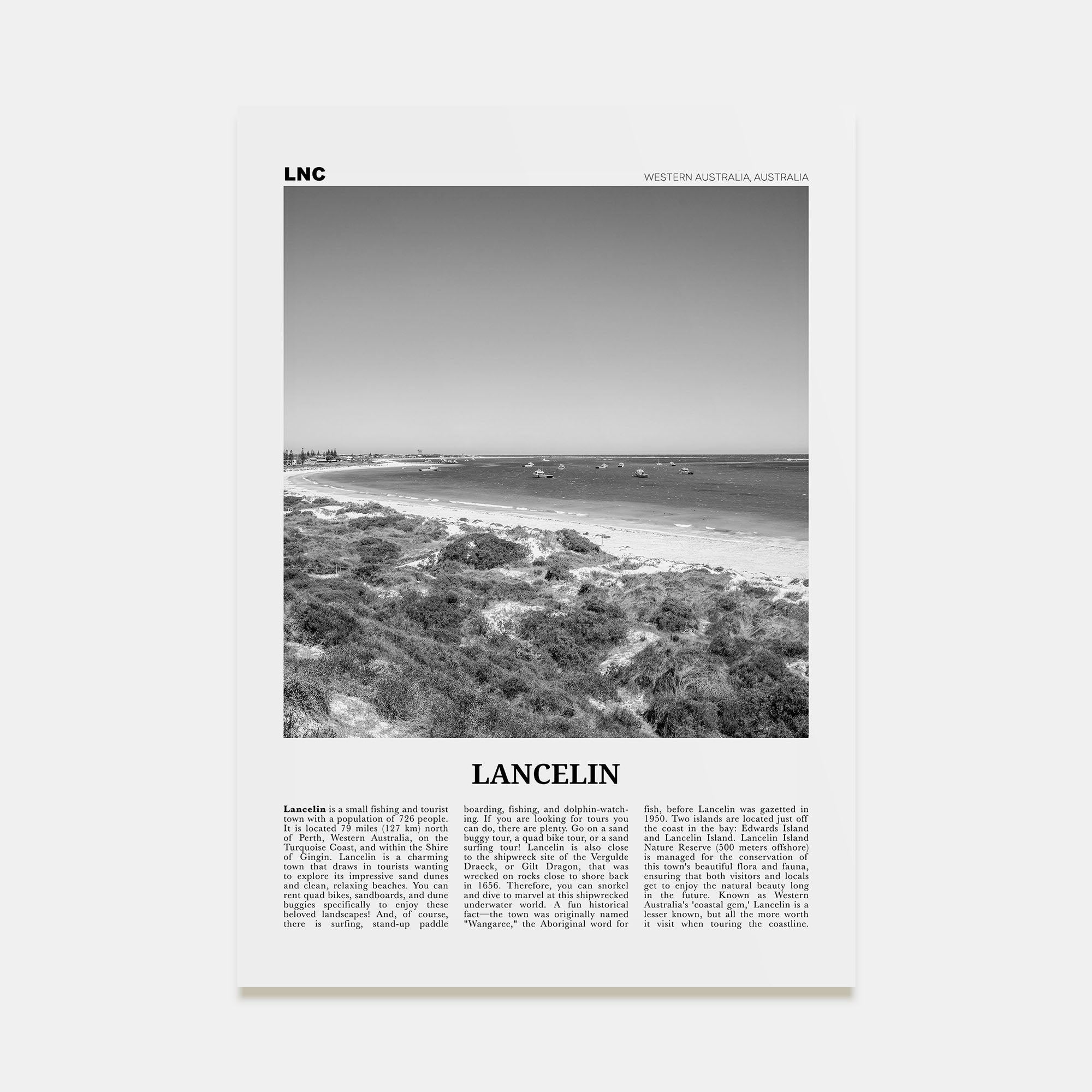 Lancelin Travel B&W Poster