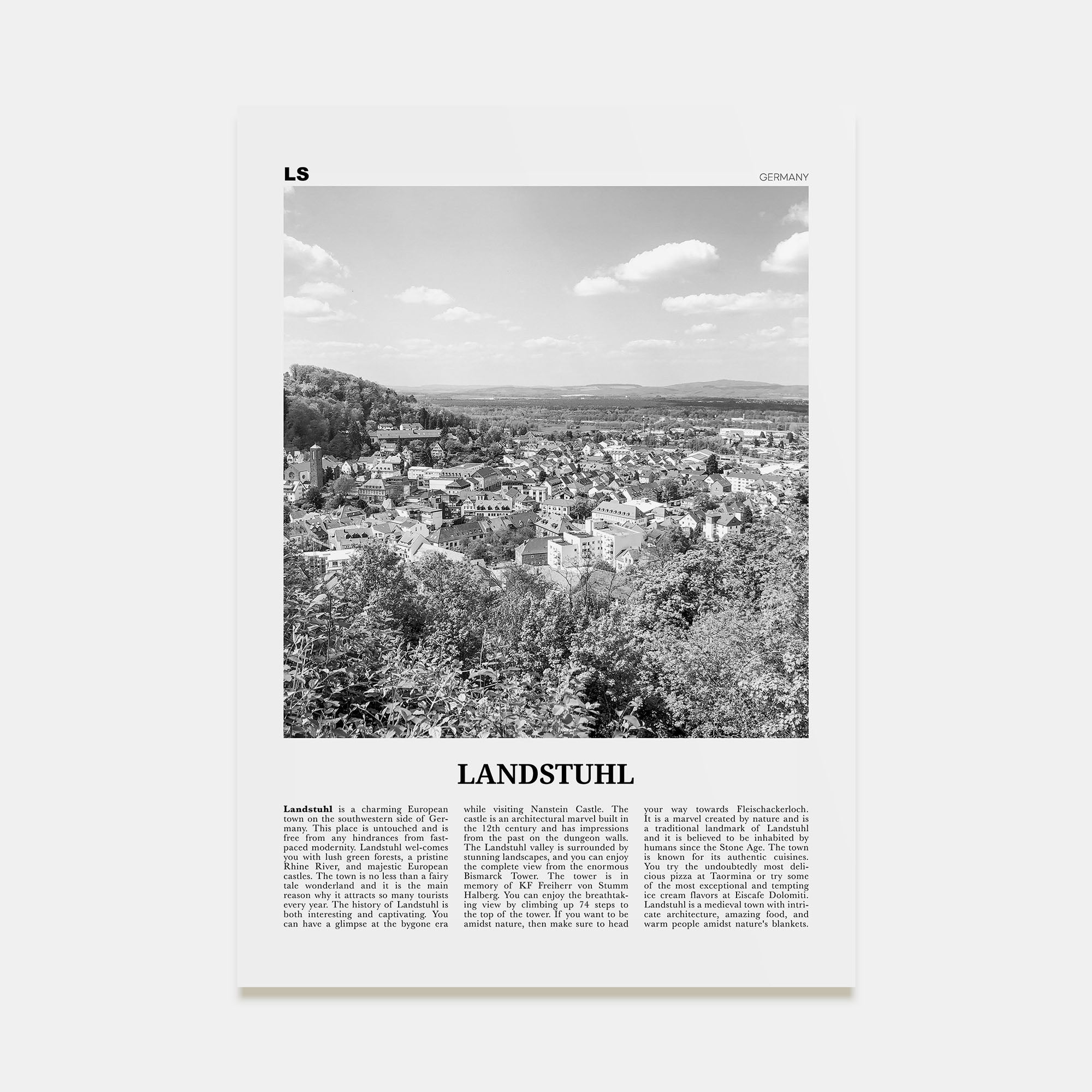 Landstuhl Travel B&W Poster