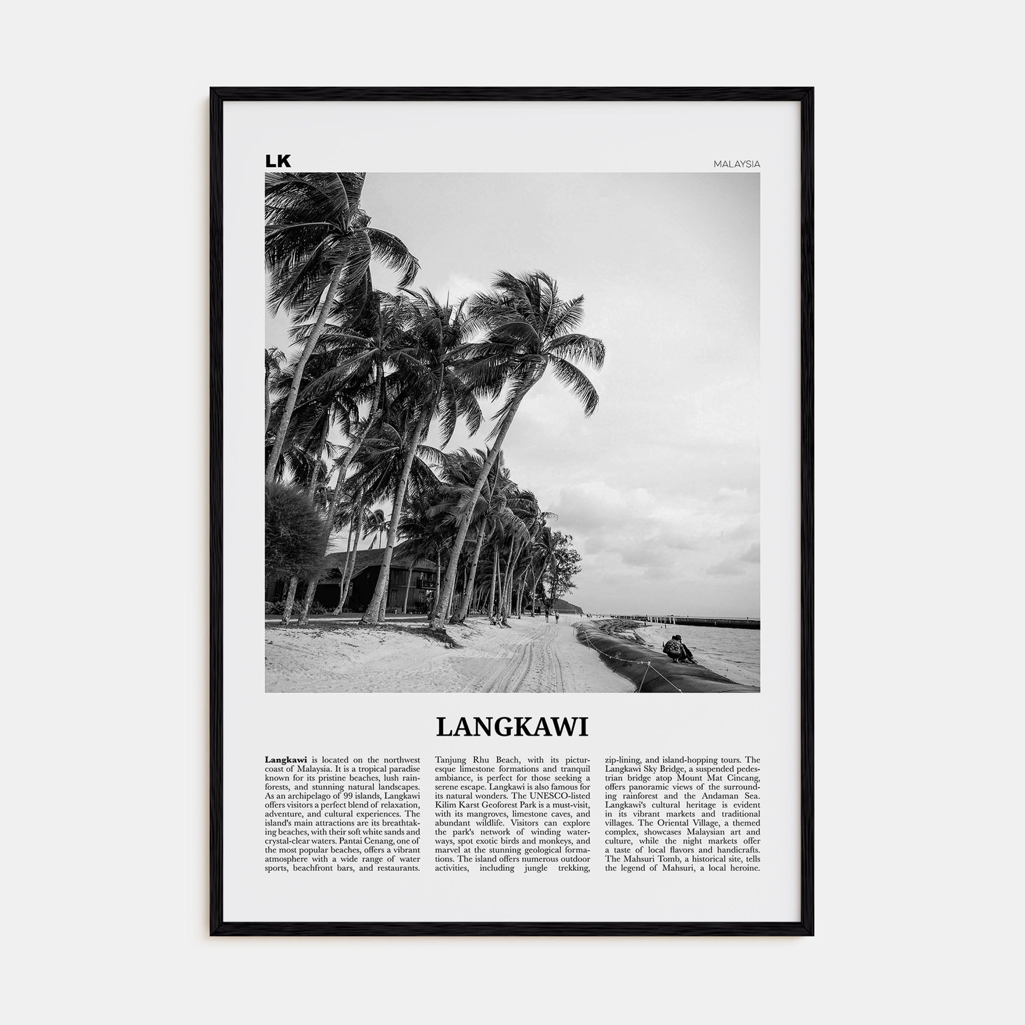 Langkawi Travel B&W Poster